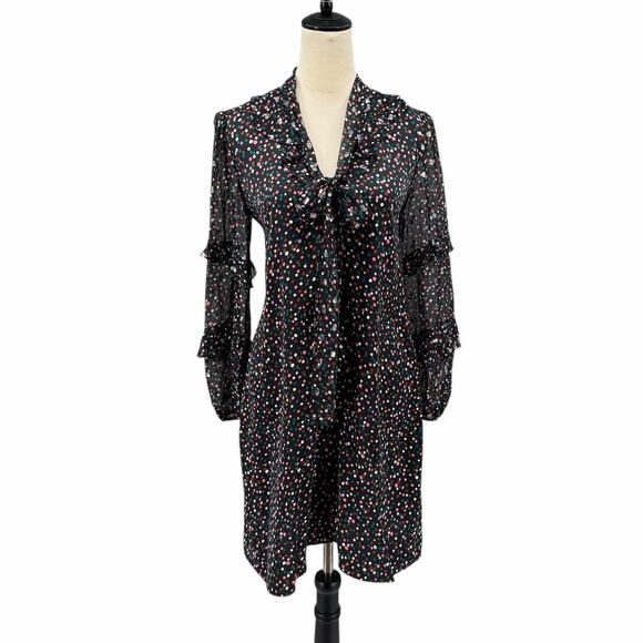 Diane von Furstenberg Amalie Confetti Tie V-Neck Ruffle Long Sleeves Mini Dress - Picture 3 of 13